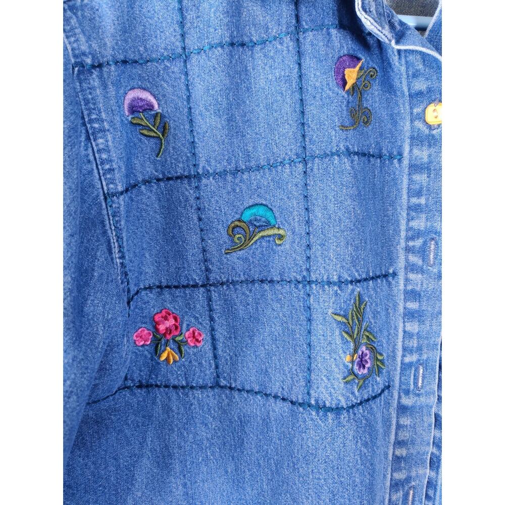 Premier International Women's Denim Jean Jacket Size Medium Embroidered Floral - Picture 2 of 3